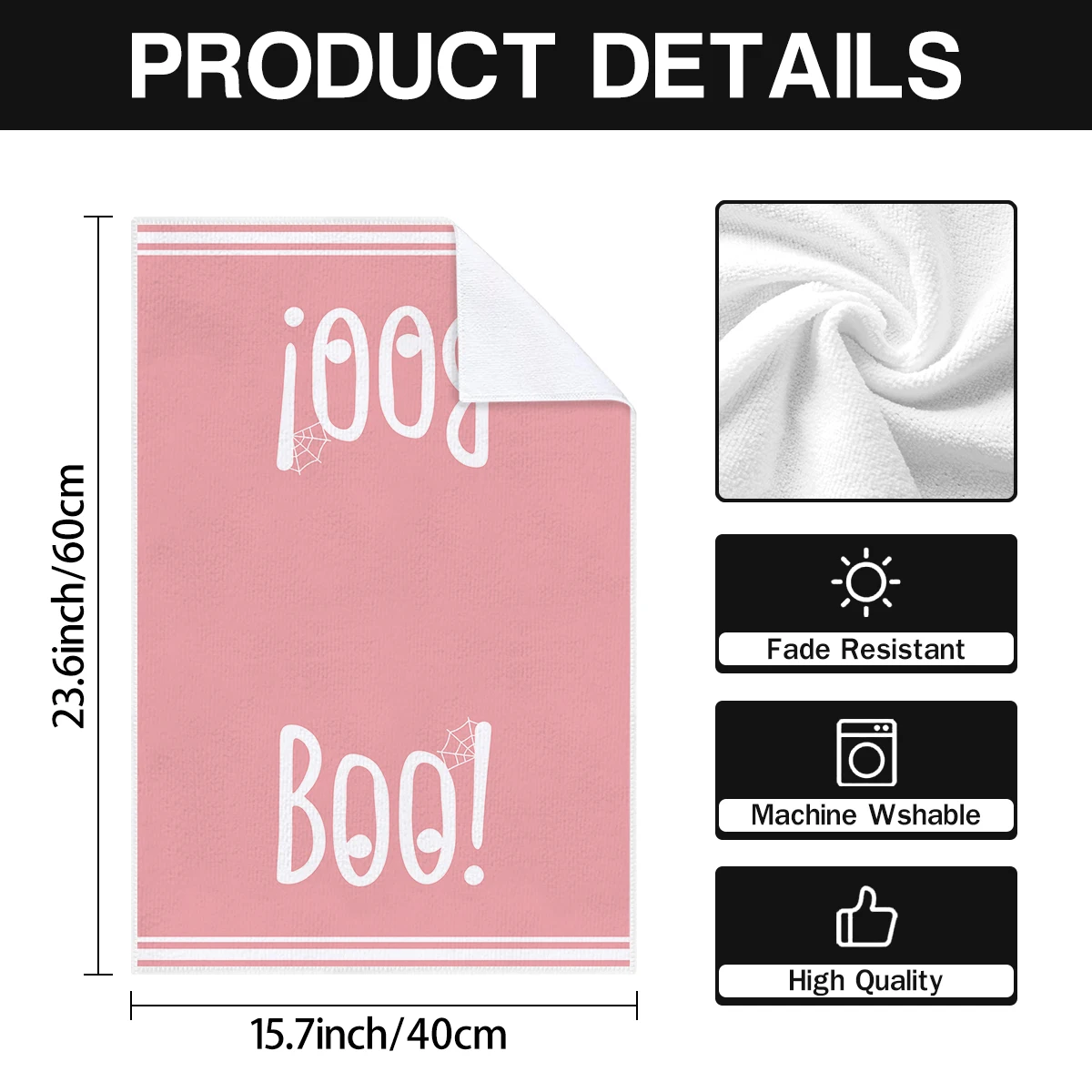 2pcs Halloween themed kitchen towels, retro and fashionable pink striped ghost BOO、 Spider web pattern printed towel set,