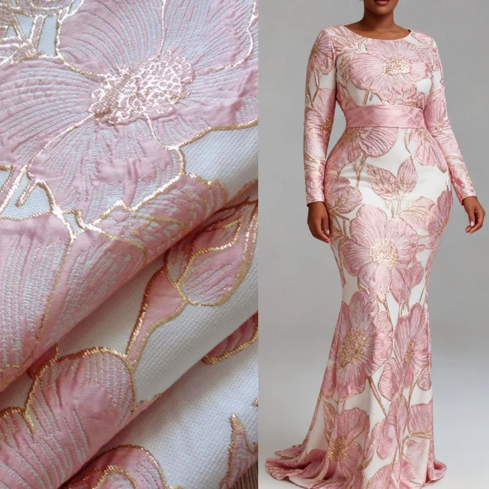 

5 Meters Eugenia fabric creates robes and formal attire, exuding elegance with classic cuts that exude luxury and grace.