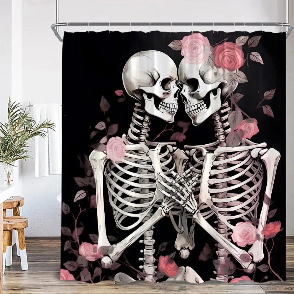 

Happy Skull Shower Curtain Halloween Night Party Skull Bathroom Decoration Vintage Polyester Fabric Shower Curtain