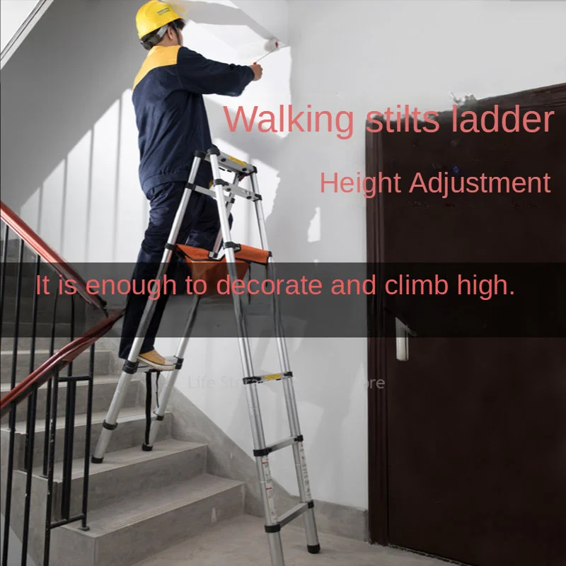 Walking Ladder 1.4+1.4M Herringbone Ladder Telescopic Ladders Thickened Stairs Folding Ladder for Home Climbing 4 Stepladder