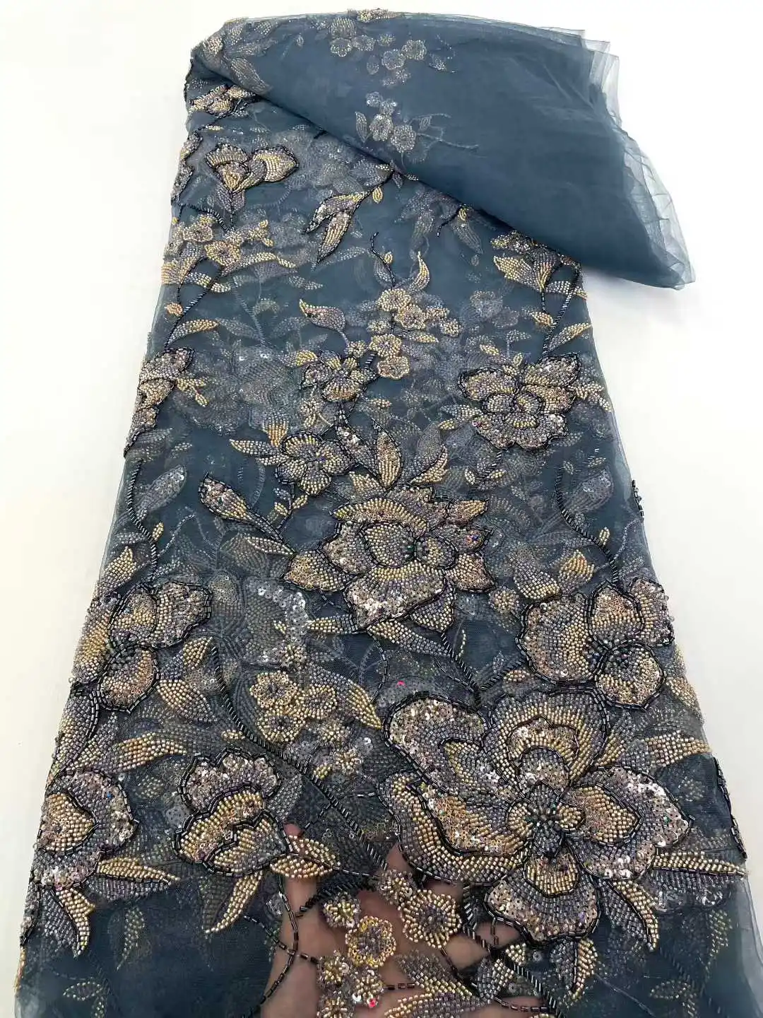 حار بيع نمط جديد شعبية 5Y المطرزة صافي الدانتيل الترتر الأفريقي شبكة نسيج الدانتيل الغبار حزب مساء اللباس