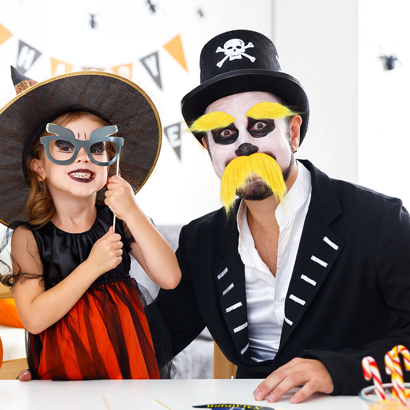 

2 комплекта реалистичных накладных усов и бровей, удобный регулируемый эластичный ремешок для мужчин, для дня рождения, Хэллоуина, тематических вечеринок