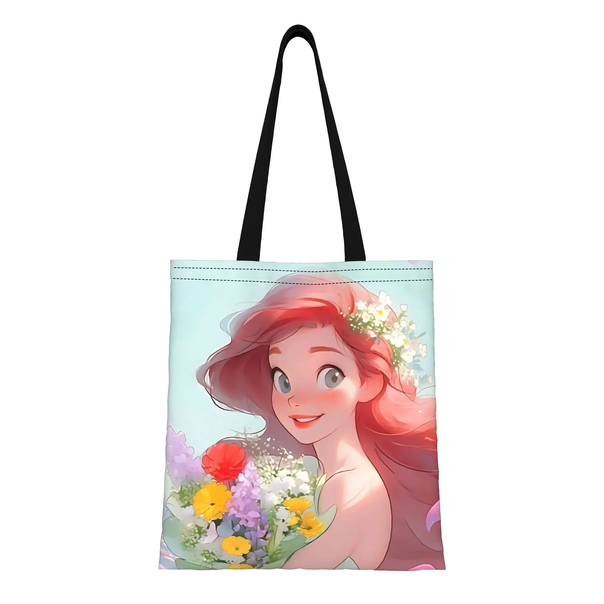

1PC Valentine's Day Disney cartoon Reusable Double Sided Canvas Tote Bag Shoulder Disney Princess Handbag