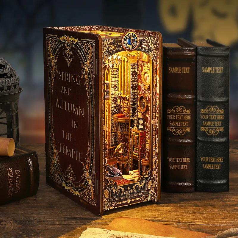 DIY Wooden Book Nook Insert Kit  Miniature DollHouses 3D Puzzle Model Bookend With Furniture Bookshelf Home Decor Birthday Gifts