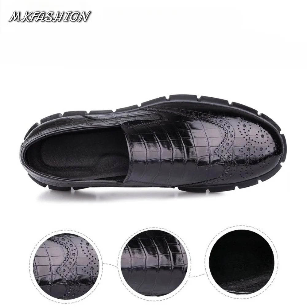 Genuine Leather Men Dress Shoes Casual Thick Sole Brogue Oxfords Handmade