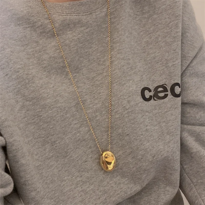Metal Large Geometric Oval Water Drop Pendant Necklace for Women Girls Stainless Steel Long Style Sweater Chain Jewelry Gifts image 4