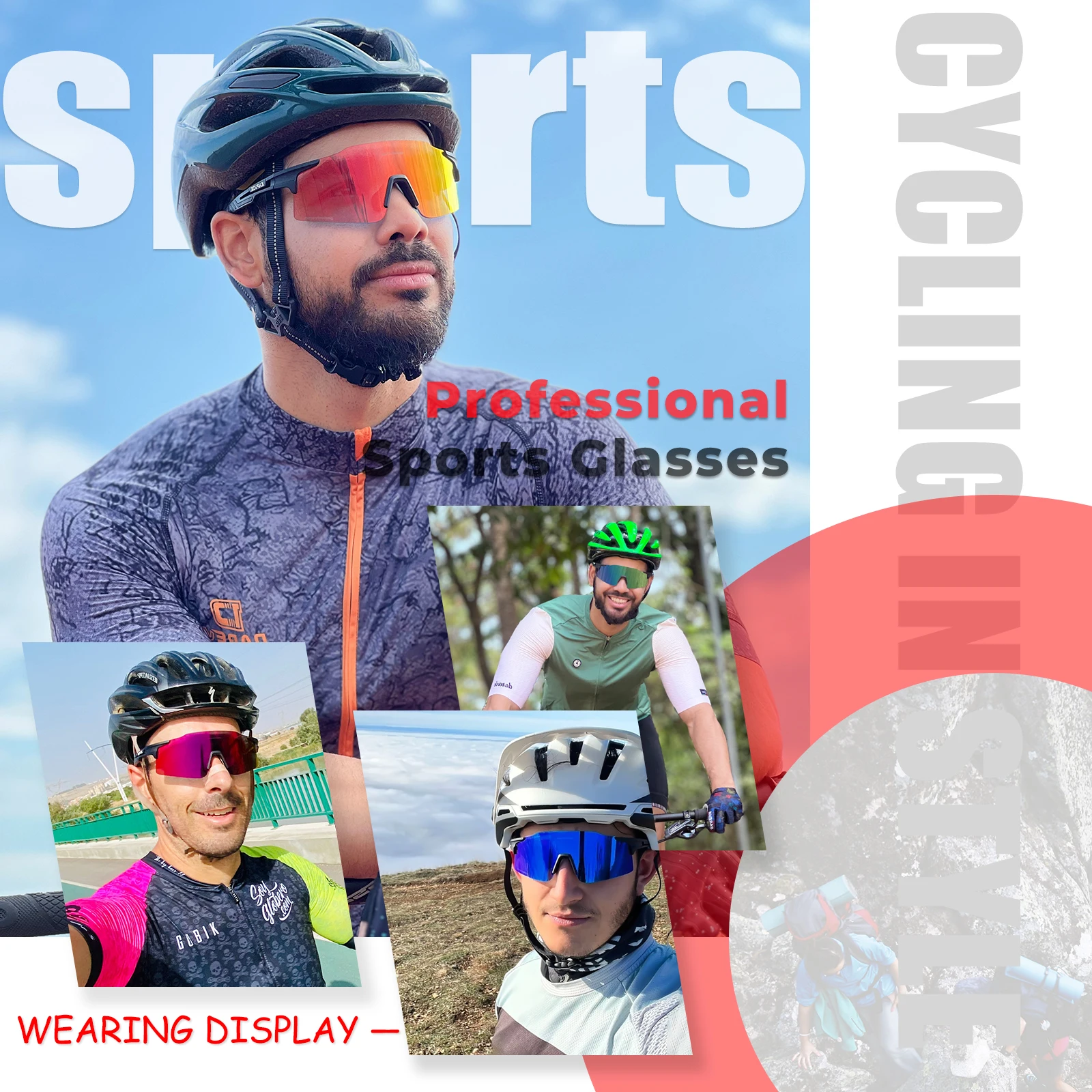 Kapvoe Sunglasses Cycling Glasses Road Cycling Goggles Outdoor UV400 Sports Protection MTB Road Mountain Bicycle Drive 4lens