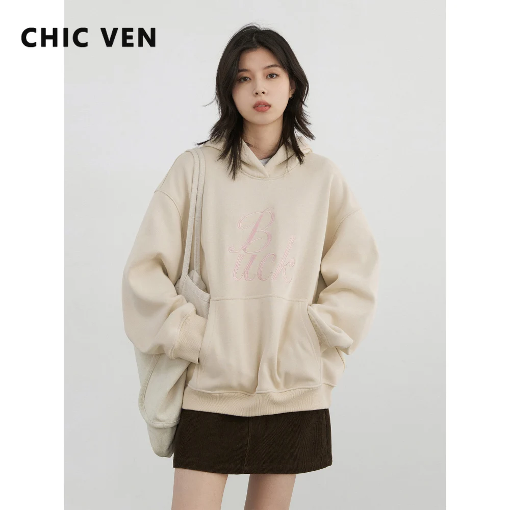 

CHIC VEN женские толстовки корейские повседневные контрастные топы с капюшоном и вышивкой букв модная женская одежда осень-зима новинка 2025