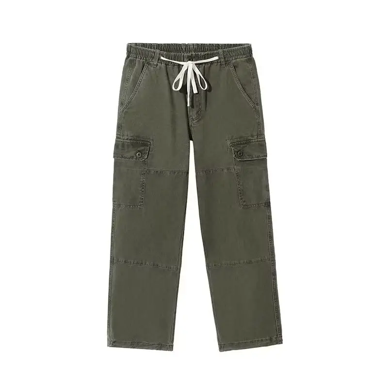 Pantalones Cargo Vintage de cilindro recto para hombre, pantalón holgado de alta calidad, a la moda, con múltiples bolsillos, combina con todo