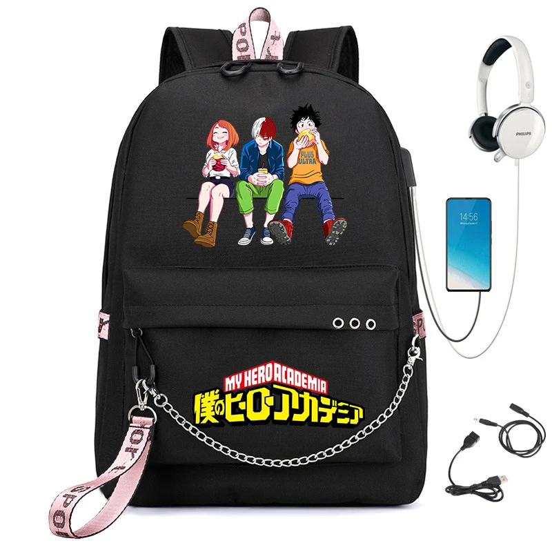 

My Hero Academia cartoon backpack usb model youth student schoolbag outdoor travel bag kids school gift