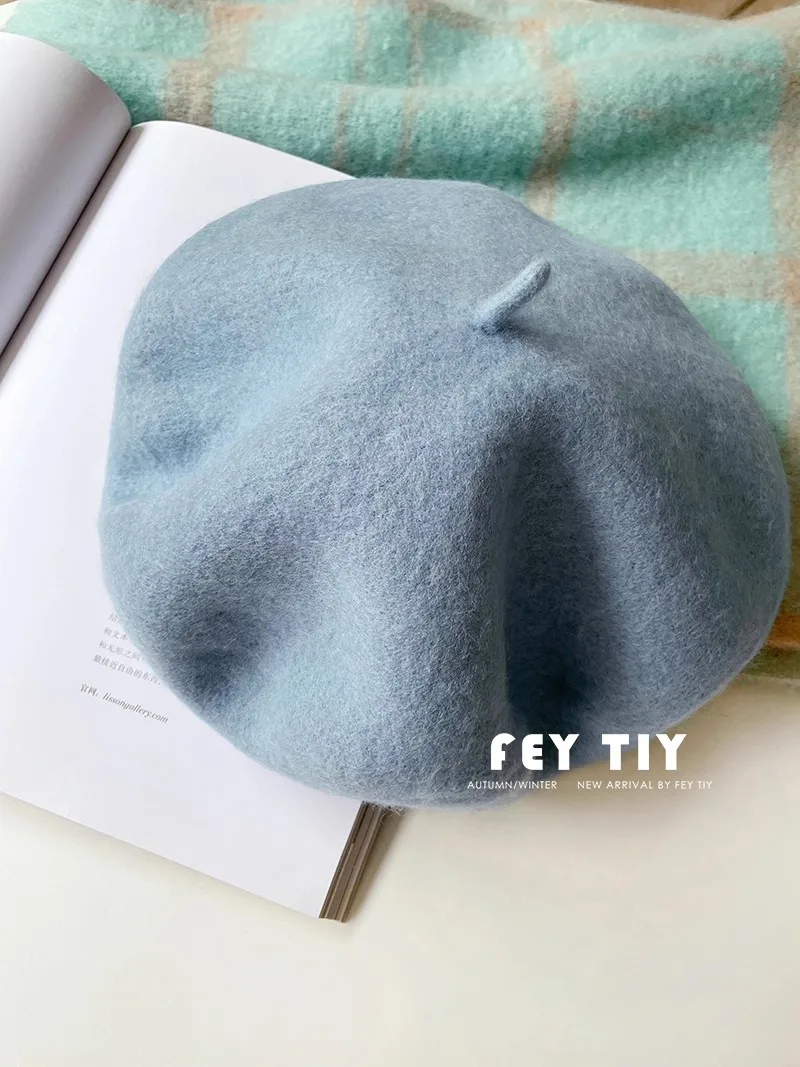 100% Woll-Baskenmütze für Damen, weich, warm, im französischen Stil, Künstlermütze, einfarbig, für Herbst und Winter, lässige Malermütze, modische Kopfbedeckung – Detail 17