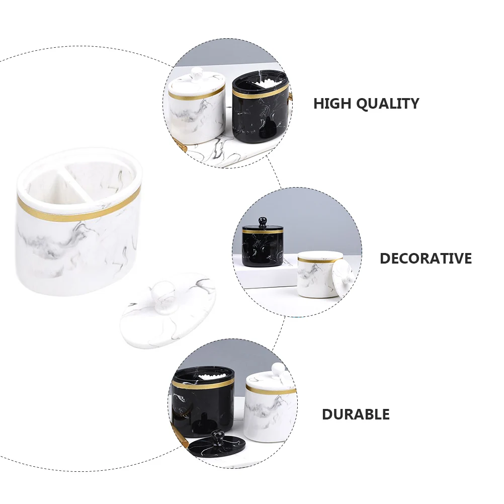 

Marble Cotton Swab Toothpick Holder Storage Box White Proof Lid Space Saving Design Home Organization Accessories