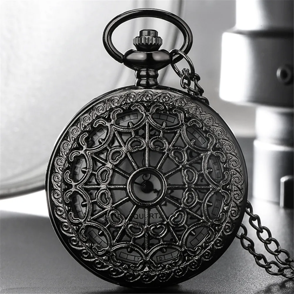 

Vintage Black/Bronze Spider Web Pocket Watch with Necklace Pendant Steampunk Retro Chain Pocket Clock Arabic Numerals Dial