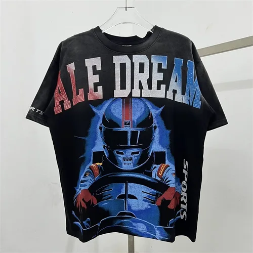 Imagen 2 del producto Camisetas negras Vintage americanas VALLEY 1:1, camiseta de gran tamaño Vale de algodón puro con agujeros de la mejor calidad, envío por un día