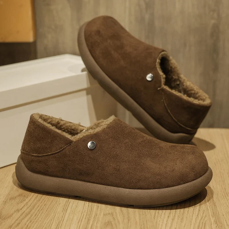 Men's slip on casual cotton shoes winter new warm plush cotton slippers fashion soft sole comfort light outdoor walking slippers