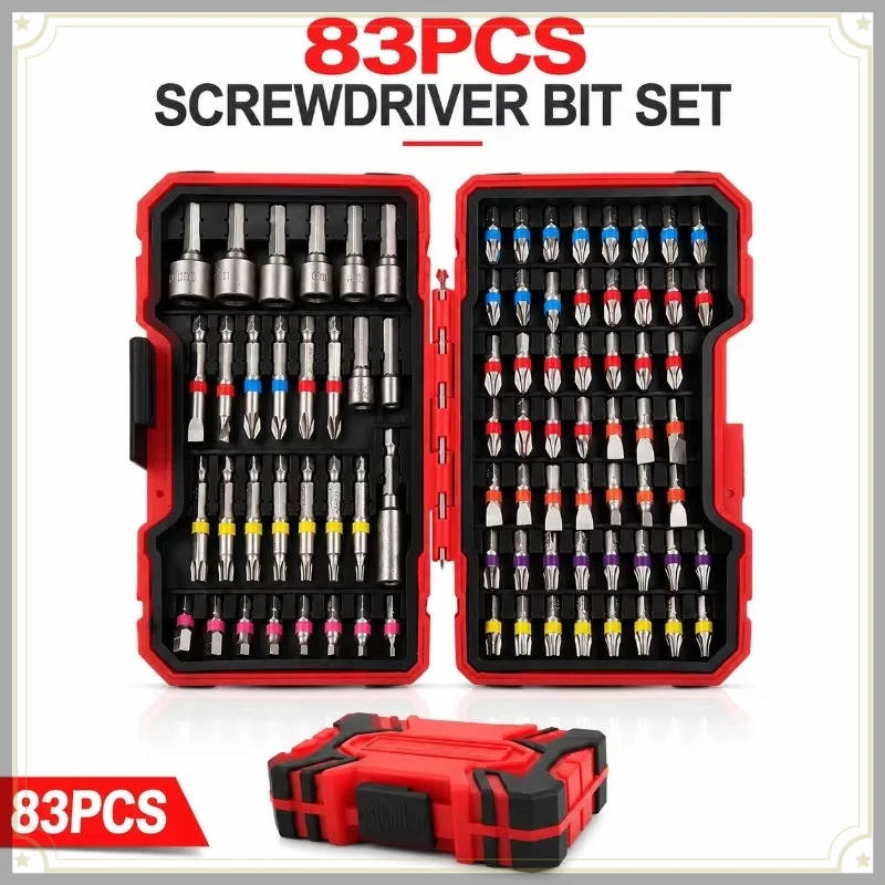 83Pcs S2 Steel Impact Screwdriver Bit Set Magnetic Nut Driver Cross Slotted Hex Torx Star Bits with Storage Case