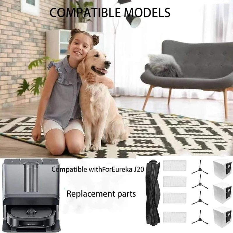 Комплект запасных частей PORK для робота-пылесоса Eureka J20, аксессуары, основные боковые щетки, фильтр Hepa, мешок для пыли