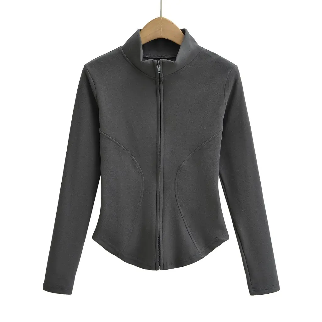 Cárdigan de cuello alto medio a la moda de primavera para mujer, suéter cálido ajustado con cremallera de manga larga de estilo americano y europeo