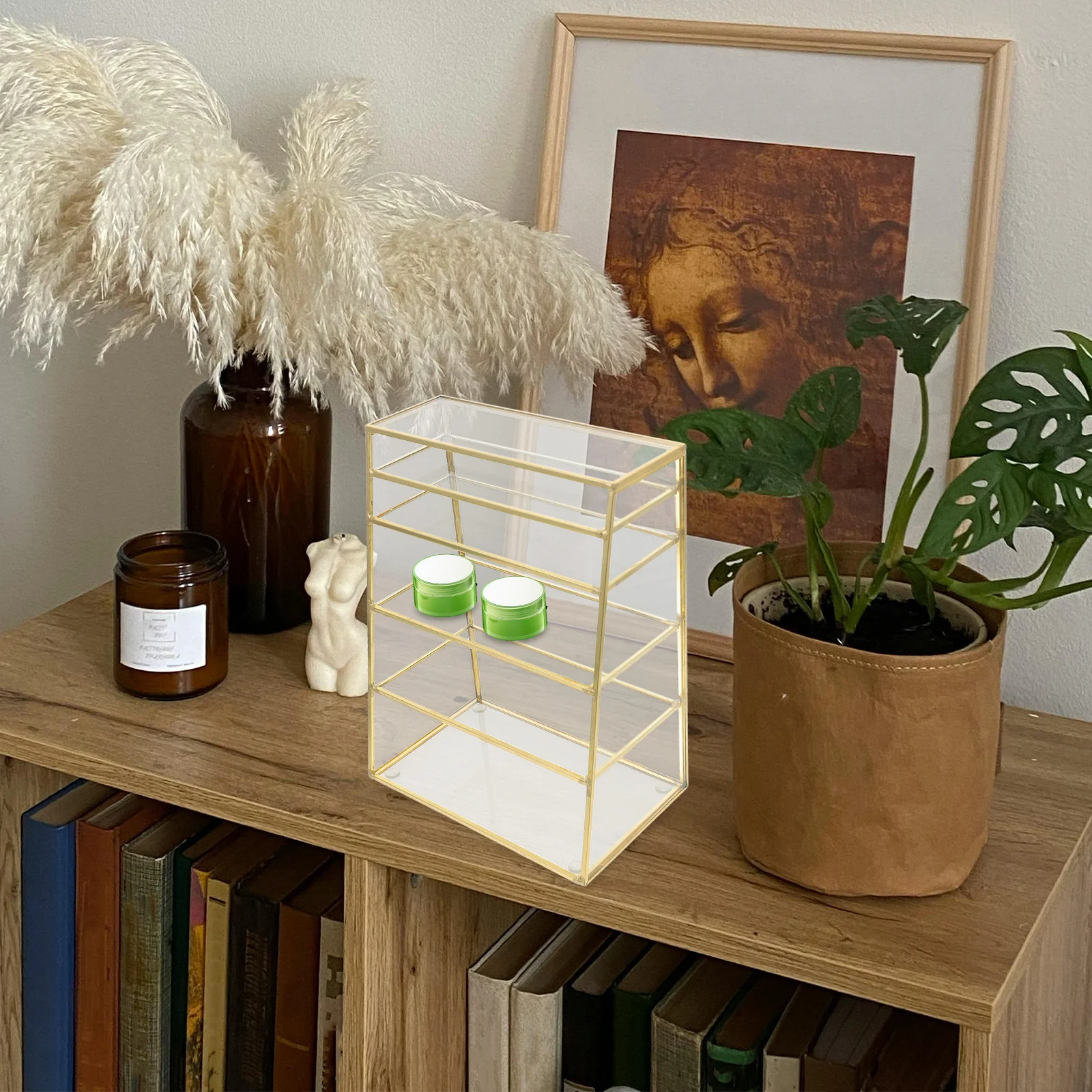 1 pz supporto per rack di stoccaggio in vetro per organizer per trucco multistrato per rossetto, polvere pressata, pennello per sopracciglia, articoli vari, scaffale da tavolo