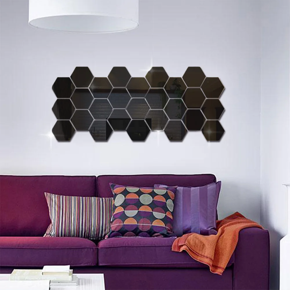 32 Pieces DIY Hexagonal Mirror Acrylic Mirror Wall Panels Self Wall Stickers for Home Office Kitchen Decoration