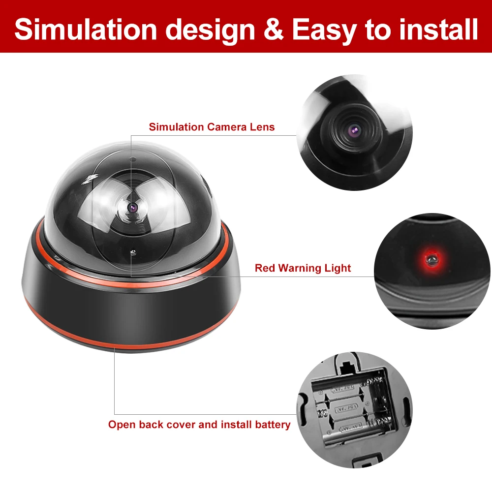 Fake Camera  Simulated Camera CCTV Surveillance Simulation Dome Camera LED Light Deter Thieves Protection Home Office Security