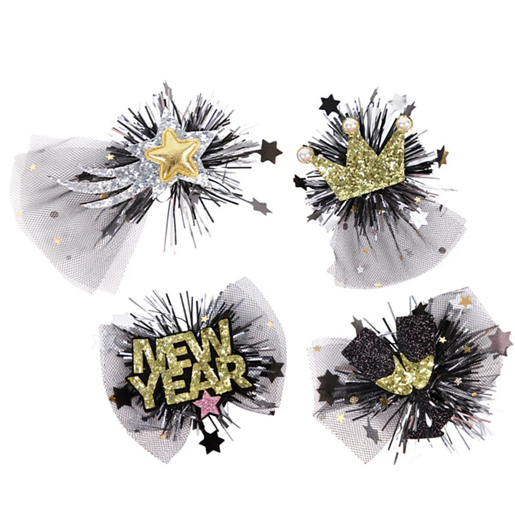 4 Pcs New Year Hairpin Headdress Festival Clip Accessories Spring Glitter Cloth Women