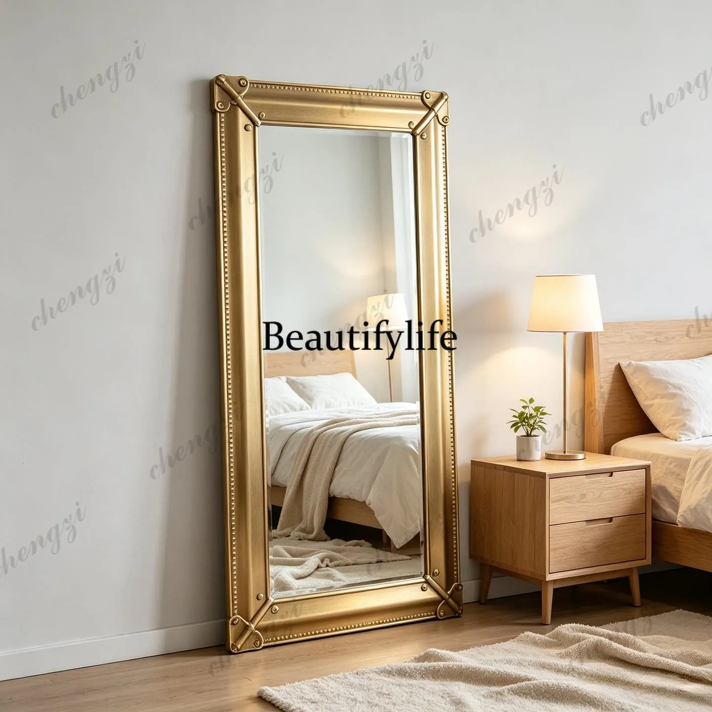 French carved floor-to-ceiling mirror home wall-mounted full-length mirror American retro living room bedroom, fitting mirror