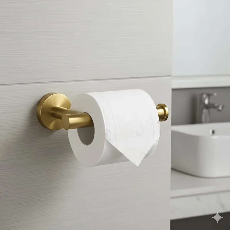 Stainless Steel Toilet Paper Holder, Wall-Mounted Bathroom Roll Holder, Brushed Gold/Black/Silver view 5