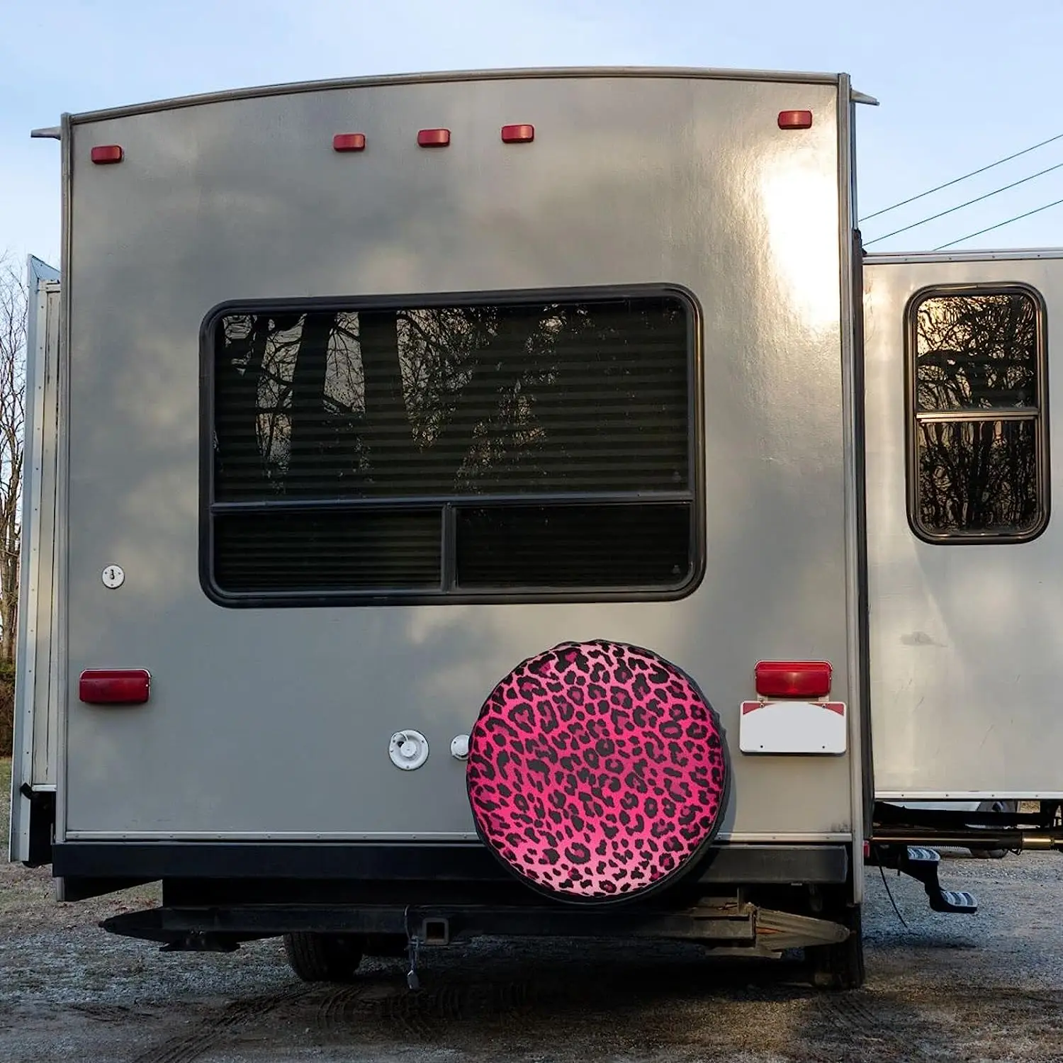 Pink Leopard Print Spare Tire Cover Waterproof Dust-Proof UV Sun Wheel Tire Cover Fit for Trailer RV SUV and Many Vehicle 17 In