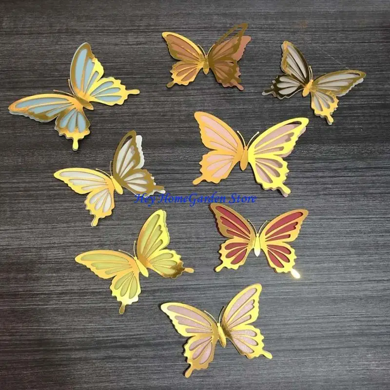 C63B for Butterfly Wall Stickers Hollow for Butterfly Decoration for Room Door Window Wedding Party Golden Double Layer Color