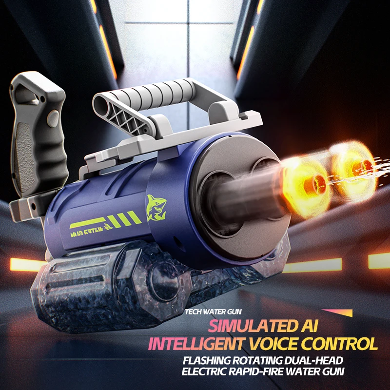 Outdoor Toys Gatling Voice Control Electric Rotating Double Barrel Water Gun Muzzle Flame Spray Water Gun - view 4