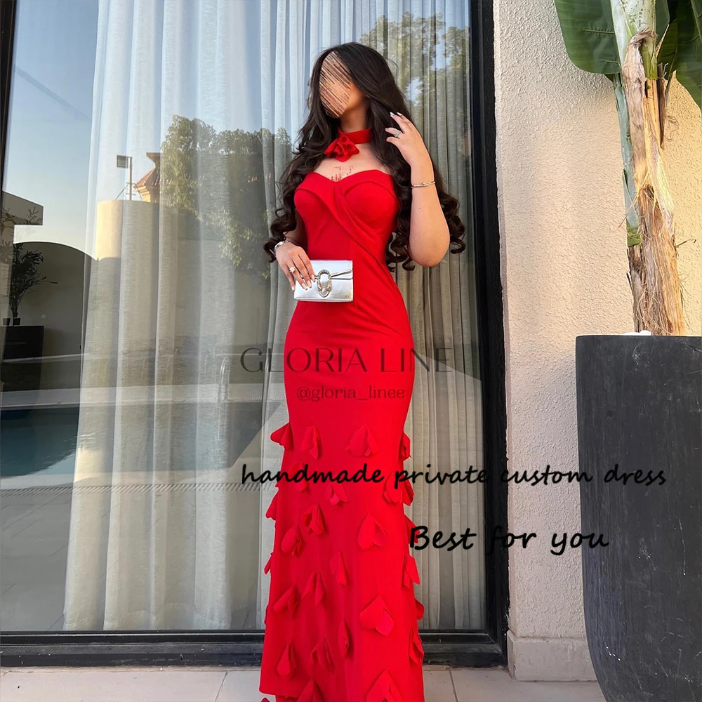 

Red Mermaid Evening Dresses for Women Pleats Satin Sweetheart Formal Dress Floor Length Arabic Dubai Occasion Prom Gowns