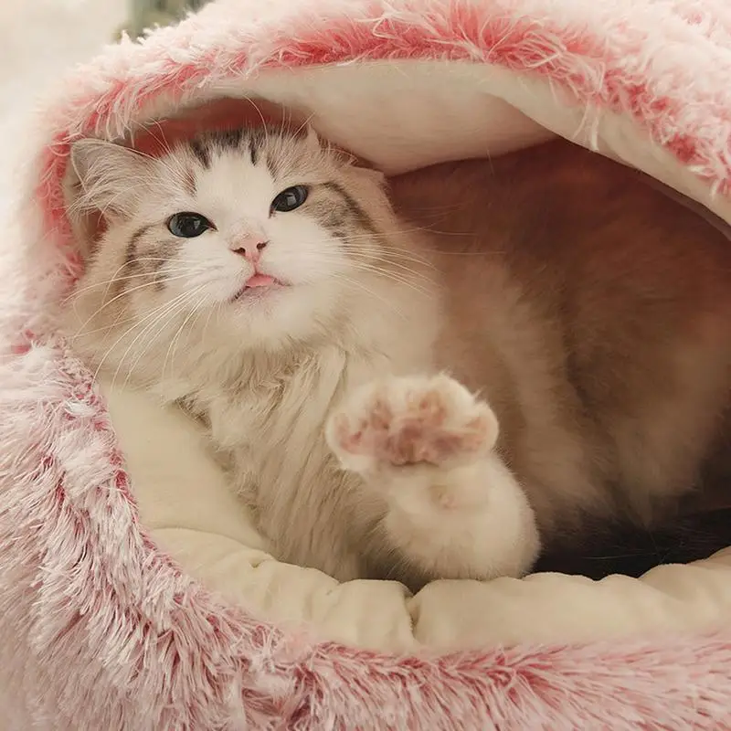 Winter Cat Bed Dome Shaped Warm Pet Sleeping Bag Fluffy Soft Pet Cushion Cold Protection Thermal Insulation Puppies Dog Supplies