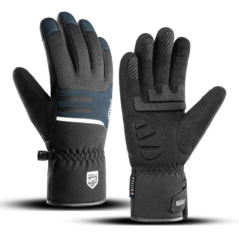 Men Winter Warm Waterproof Riding Gloves Outdoor Sports Running Motorcycle Ski Touch Screen Fleece Glove Non-slip Full Fingers