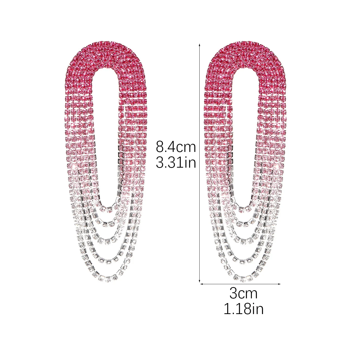 Pink Rhinestone Tassel Earrings for Women Girls Sparkly Linear Fringe Crystal Dangle Earrings Long Shining Dangling Earring