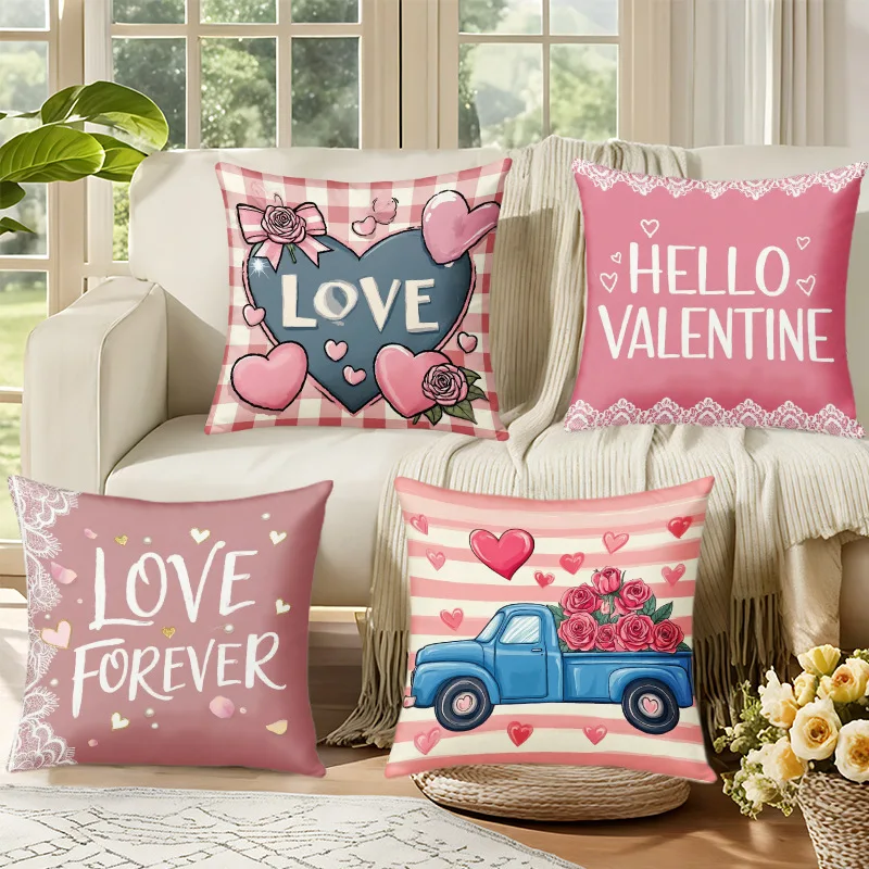 VIKAMA Valentine's Day Decorative Pillow Cover Love Heart Element Printed Pillow Cover Living Room Sofa Bedroom Cushion Cover