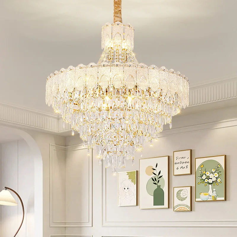 Living room chandelier crystal lamp modern light luxury hall main lamp French cream wind 2026 new empty loft lamp