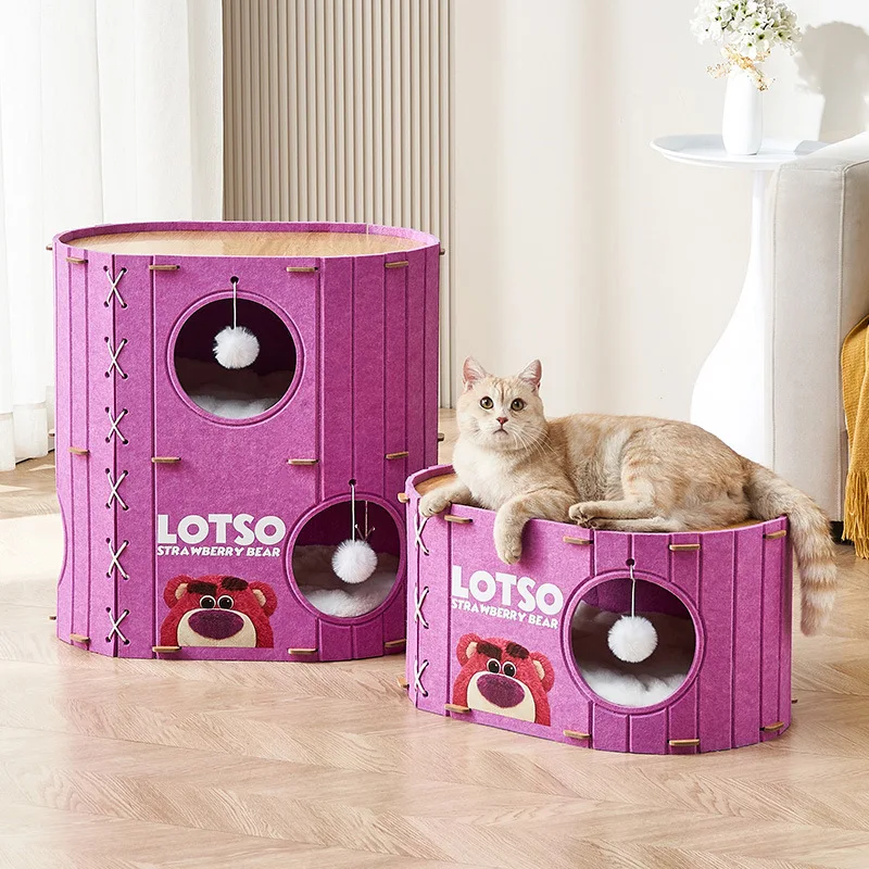 

Cat Climbing Frame Double Layer Felt Barrel Cat House Tree Hole for Large Cats Cross