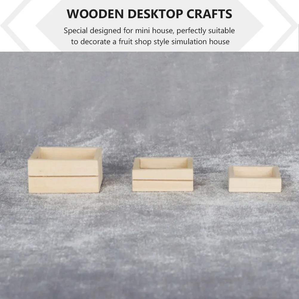 

3Pcs Mini Wooden Furniture Set Natural Wood Material DIY Mini House Living Room Decor Fruit Vegetable Box Container