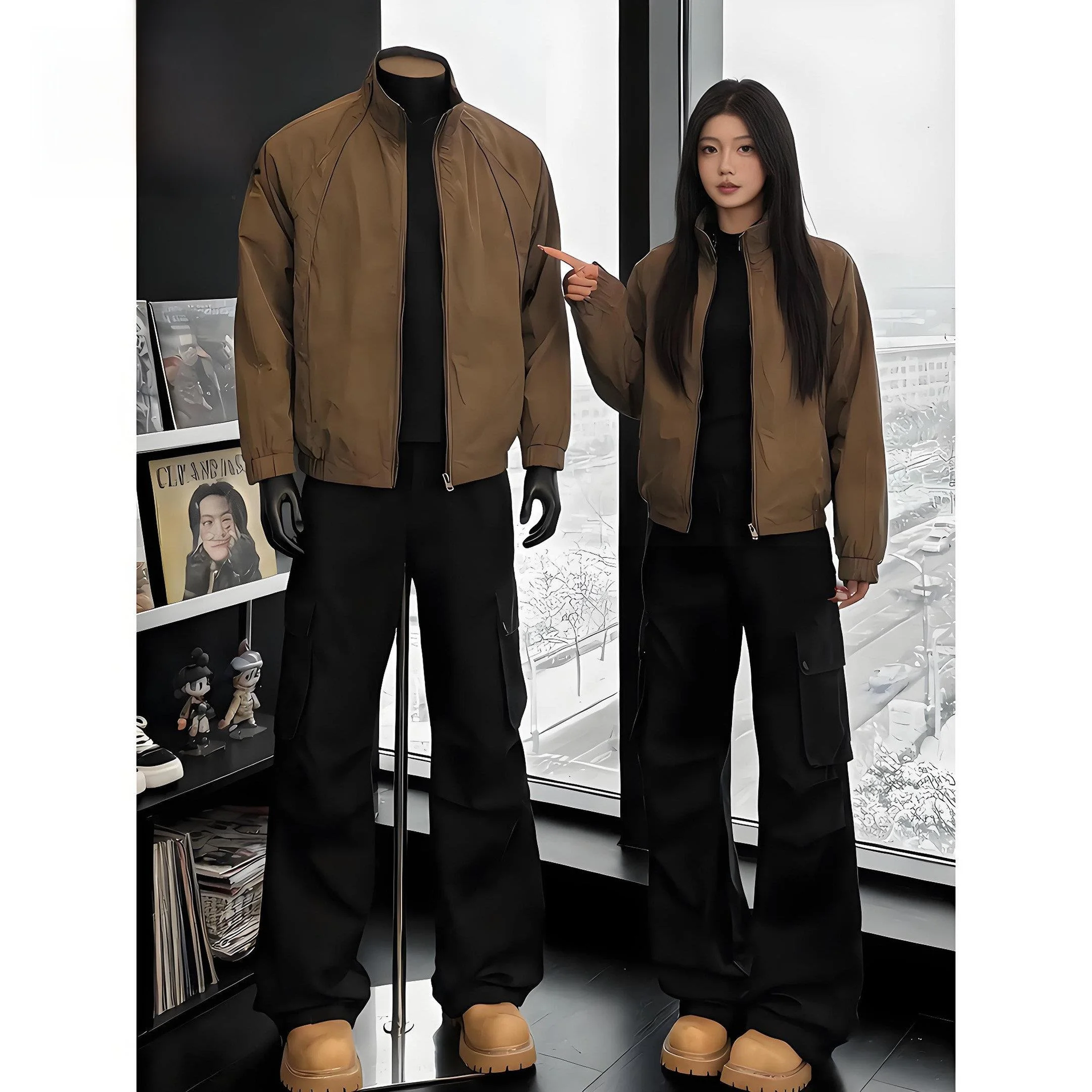 

Brown Pilot Jacket Coat Men's Spring Autumn 2026 New Stand Collar Baseball Style Fashion Urban Loose Fit Warmth Outerwear