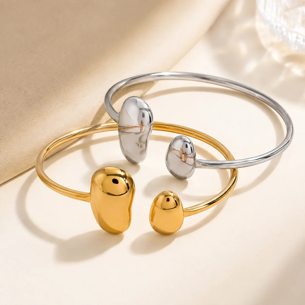 Water Drop Bangle Stainless Steel Irregular Open Cuff Bangle Fashion Minimalist Versatile Bracelet Gold/Silver Color