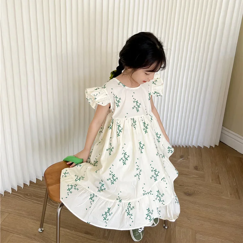 Summer Long Lace Sleevesless Floral Dress Lolita Child Girl Casual Midi Dress Children Dresses For Teens Party Princess Sundress