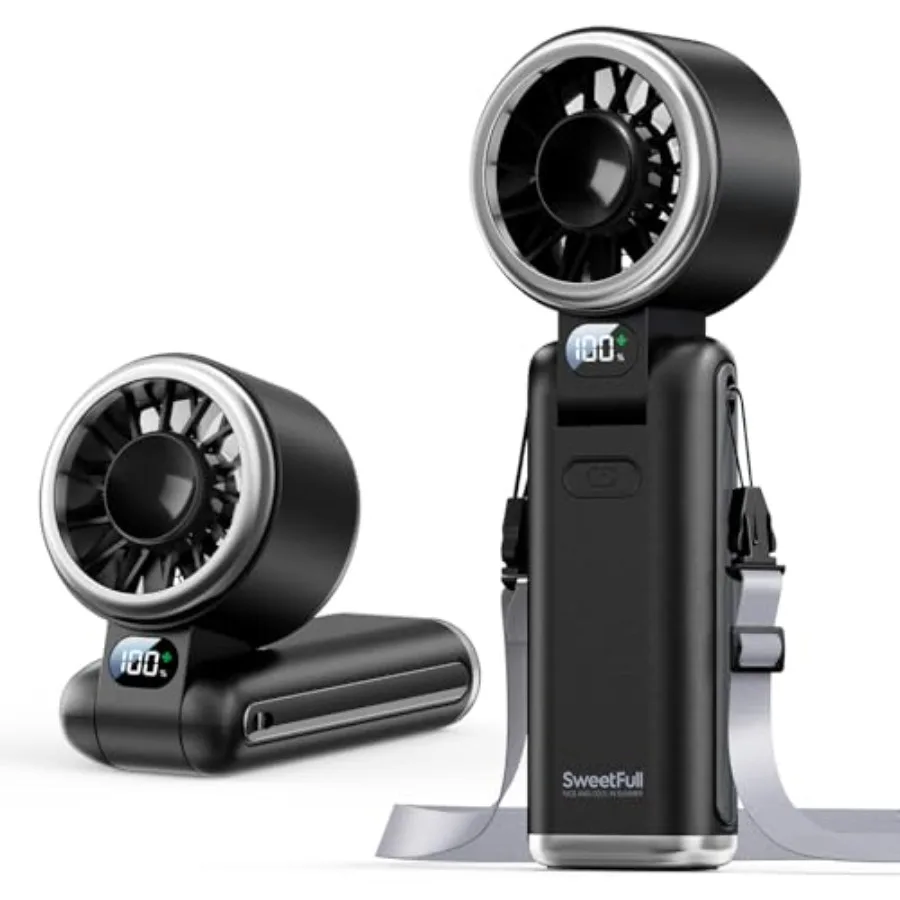 

Portable Handheld Turbo Fan - Portable Fans Rechargeable, 5000mAh, 180° Adjustable, 5 Speed Wind, Digital Display Electric Pers
