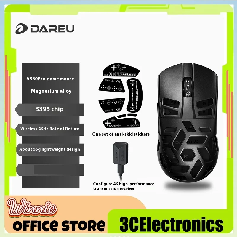 Dareu-ماوس ضوئي لاسلكي a950pro 4k ، paw3395 ، إلكتروني ، رياضي ، ألعاب ، سبيكة مغنسيوم ، كمبيوتر ، مكتب