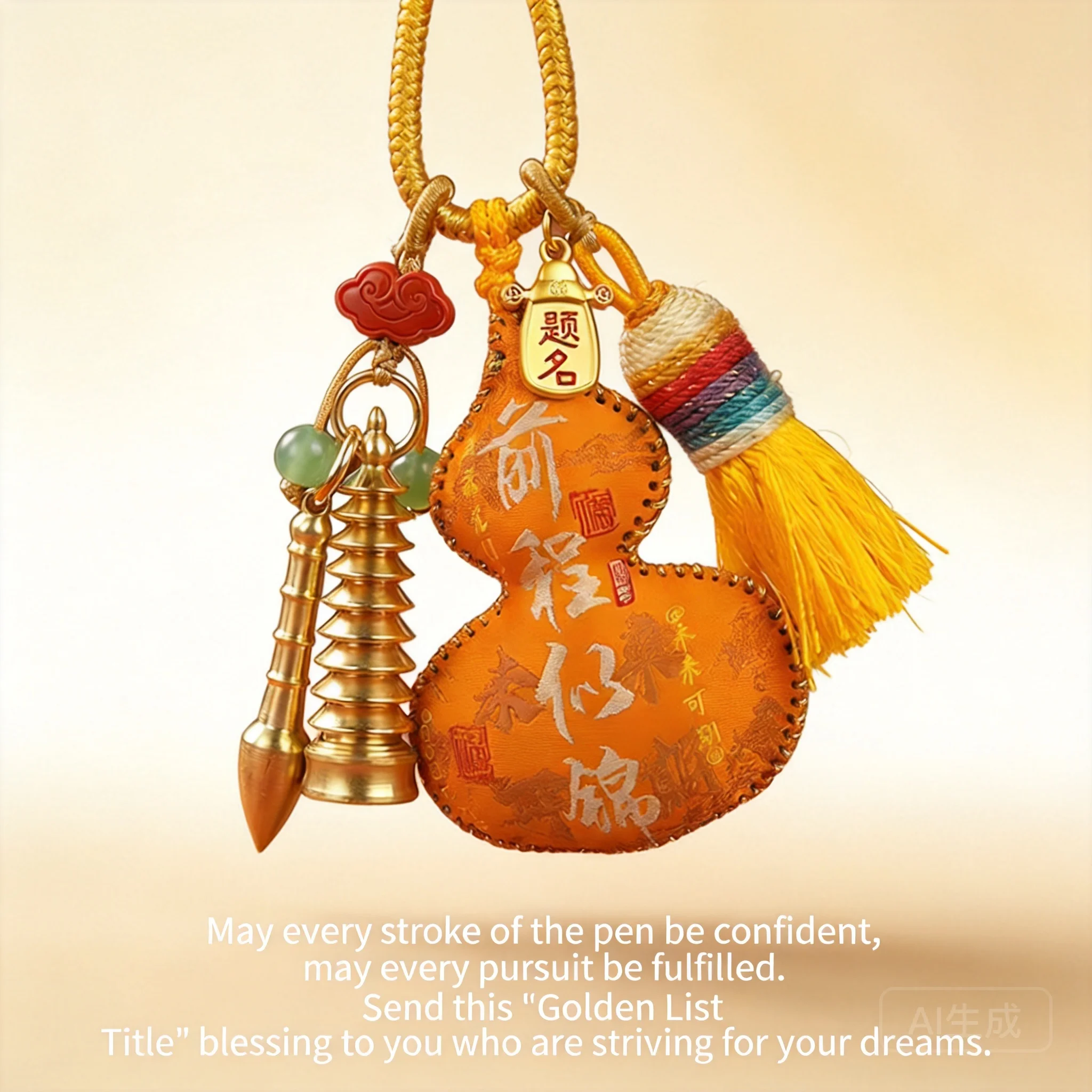 Key Chain Car Hanging Ornament Bag Pendant Chinese Style Embroidered Gourd Sachet With Wenchang Tower 2026 Exam Success Good Luc