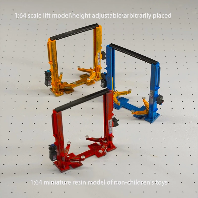 1/64 Scale Lift Gantry Lift Model Adjustable Height Garage Repair Scene Red, Yellow and Blue Colors Available
