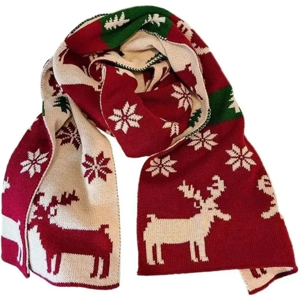 

Christmas Reindeer Scarf for Women Autumn and Winter with Different Color on The Front and Back Thick Neck Protection Yarn Scarf