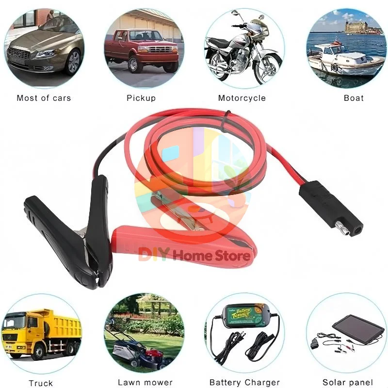 30CM 16AWG Alligator Crocodile Clip To SAE Connector Quick Release Quick Disconnect Car Solar Power Charging Extension Cable