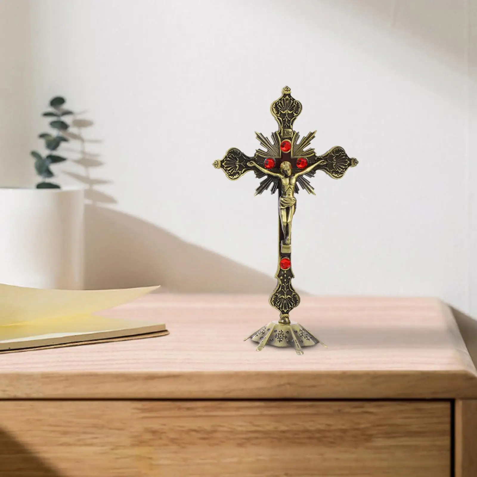Crucifix Cross Ornament Metal Religious Gothic Decor for Living Room Chapel Office Display
