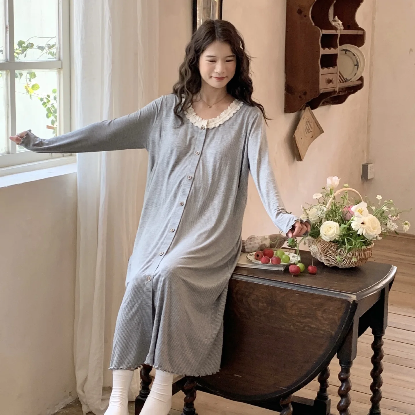 2026 New Summer Modal Maternity Dress Thin Open Front Nursing Dress Pregnant Women Breastfeeding Gown for 4-5 Months